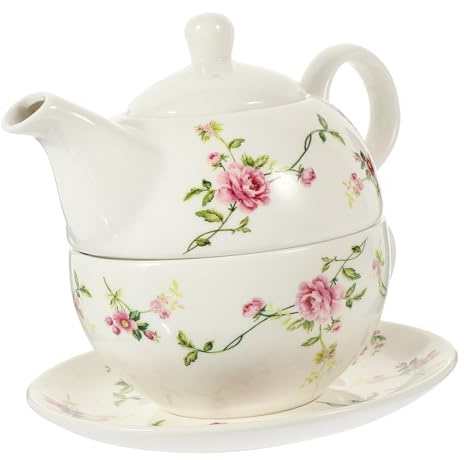 TOYANDONA Ensemble Service à Thé En Céramique 1 Personne Motif Floral Théière Avec Tasse Résistante à La Chaleur Pour Maison Bureau Salon De Thé