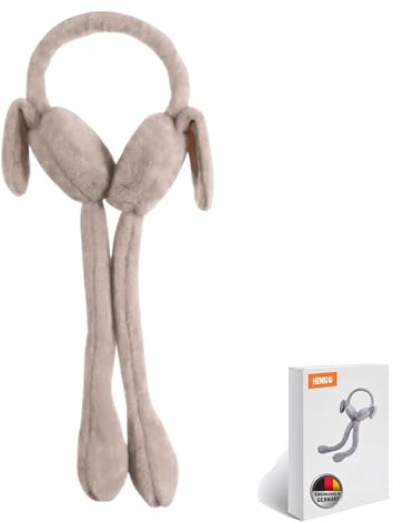 HENKi Kinder Mädchen Damen Winter verstellbare Ohrenwärmer Ohrenschützer Hochdrücken Push Hase Ohren Bewegung Beweglich Gestrickte Kunstpelz Plüsch Ohrenschützer Mode (Braun)