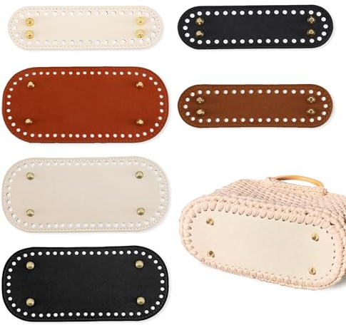 PYSEOSISE Taschenboden zum Häkeln, 6 Stück Taschenboden PU Leder, Tasche Bodenformer Kunstleder Boden Tasche Häkeln mit Löchern für Taschenherstellung DIY-Zubehör