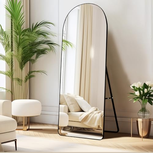 ECHOLYMTT Espejo de Cuerpo Entero 168 x 60 cm, Vidrio Templado | Marco de aluminio, Dorado Ligero, arqueado, diseño moderno, de pie o colgar, para Dormitorio, Sala de Estar