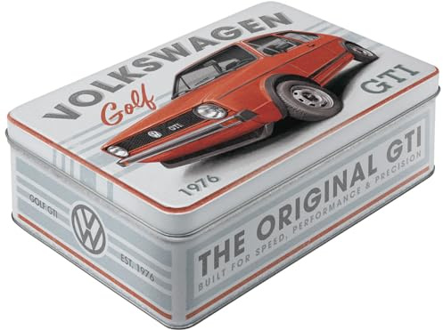 Nostalgic-Art Retro Vorratsdose Flach, 2,5 l, VW Golf – GTI 1976 | Original Volkswagen Lizenzprodukt (OLP), Keks-Dose mit Deckel, Vintage Design, Geschenk-Idee für VW Bus Fans