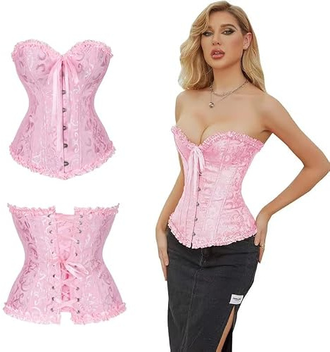 rutell Women‘s Steel Boned Overbust Corset Top | Lace Up Waist Trainer Bustier for Party, Cosplay & Gothic Halloween Costumes | Victorian Style Corset for Women