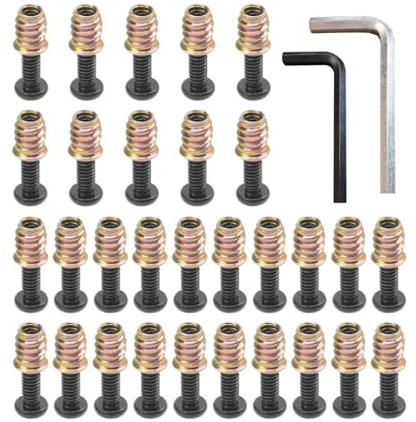 32 piezas de herrajes de fijación de metal para muebles, tuercas roscadas para proyectos de carpintería, pernos de inserción de madera antipernos