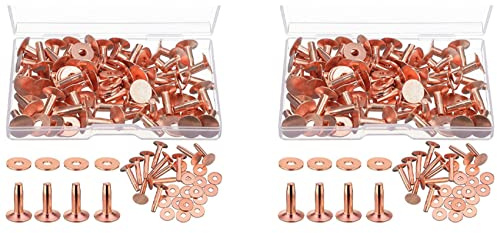 Tacdas 100 Ensembles de Rivets et Bavures en Cuivre, Rivets en Cuivre pour Cuir pour Ceintures Portefeuilles Colliers en Cuir Bricolage Fournitures D'Artisanat 1/2 Pouce