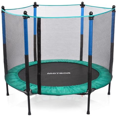 meteor kindertrampolin 140 cm mit sicherheitsnetz Trampolin für Kinder ab 3 Jahre Indoor Outdoor gartentrampolin stabil kompakt rutschfest mintblau bis 50 kg