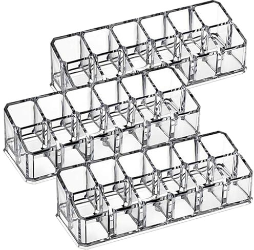 TOMETURE Organizador para maquillaje multi-rejilla 12 ranuras, soporte para lápiz labial plástico, set de 3 piezas, ideal para almacenamiento en escritorio de hogar