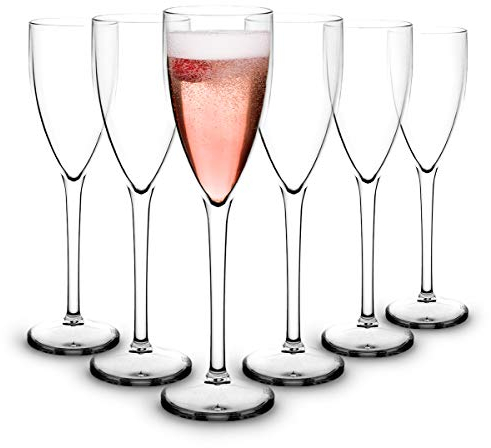 RB Calice da Spumante Champagne Flute, Bicchieri da Champagne Trasparente, Bicchieri da Champagne Flute in Plastica Durevoli e Infrangibili 15cl, set da 6
