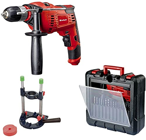 Einhell Pack taladro percutor eléctrico con cable - TC-ID 1000 Kit - con soporte de columna kwb - 1010W, 15 piezas de perforación:1 puntera, 1 hoja de sierra, 1 rascador, 1 placa de lijado, 1 bolsillo