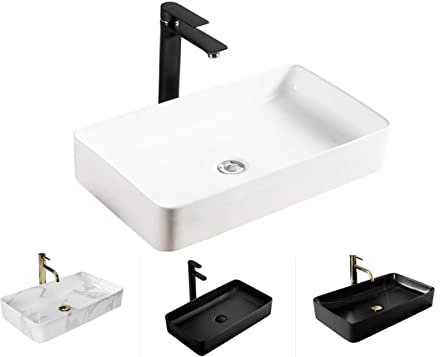 VBChome Handfat 62 x 35 x 11 cm keramik vitt rektangulärt tvättställ handtvättställ toppmonterat tvättställ tvättskål gästtoalett
