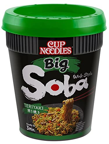 Nissin Cup Noodles Soba BIG – Teriyaki, Einzelpack, Wok Style Instant-Nudeln japanischer Art, mit Teriyaki-Sauce und Gemüse, schnell im Becher zubereitet, asiatisch Essen, große Portion (1 x 113 g)