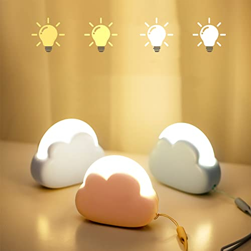 Veilleuse nuage pour chambre à coucher, jolie lampe de chevet pour enfant, portable rechargeable USB, éclairage jaune et blanc, décoration de chambre Kawaii cadeau d'anniversaire (blanc)