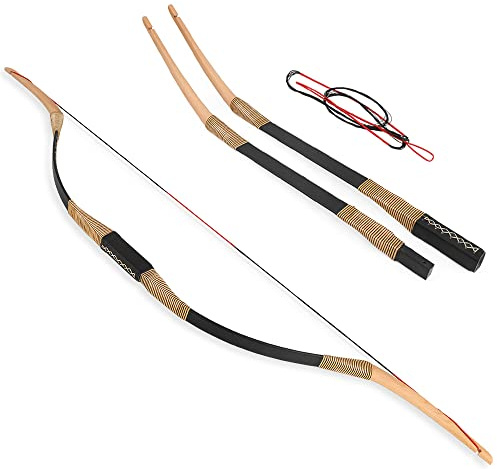 SHARROW Tiro con L'Arco Tradizionale Arco Ricurvo Arco Lungo 20-35lbs Arco da Caccia Mongolo in Legno Fatto a Mano Staccabile Archi Ricurvi per Adulti (30lbs, Tipo 1)