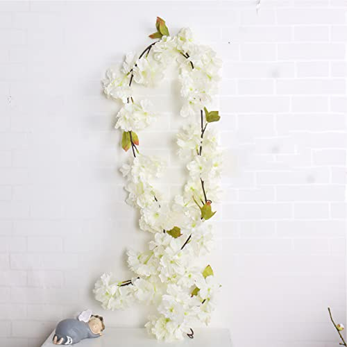 Grekywin Kirschblüten-Künstliche Blumen, 2 Stück, künstliche Pflanze, Rattan, 1,7 m, hängende Rebe, künstliche Blumengirlande, für Wanddekoration, Garten, Hochzeit, Party, Dekoration (weiß)