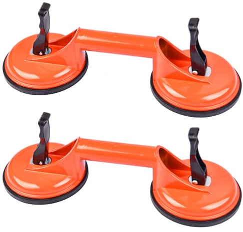 Saugheber (2er Set) Glassauger Saugheber Fliesen Vakuumheber Starker Saugnapf 80kg Tragkraft Verdickte Alu-legierung Suction Cup Glasheber für den Transport von Fliesen, Laminat, Glas, Möbel Orange