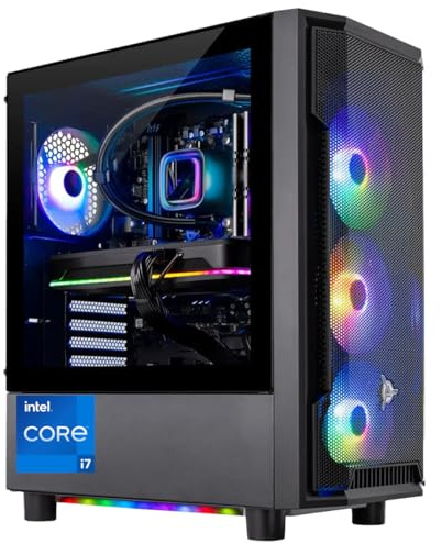 Skytech Gaming Shadow Gaming PC, Intel i7 12700F 2.1GHz, RTX 4060, 1TB NVME, 16GB DDR4 RAM 3200, 600W Gold PSU Wi-Fi, Win 11 Home, RGB Keyboard and RGB Mouse Included, Black