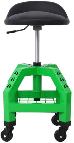 Tandagy Shop Stools with Wheels 360° Swivel Rolling Shop Stool Adjustable Height Mechanic Stool 300 LBS Capacity Garage Stool on Wheels Heavy-Duty Workshop Stool Pneumatic Mechanic Chair (Green)