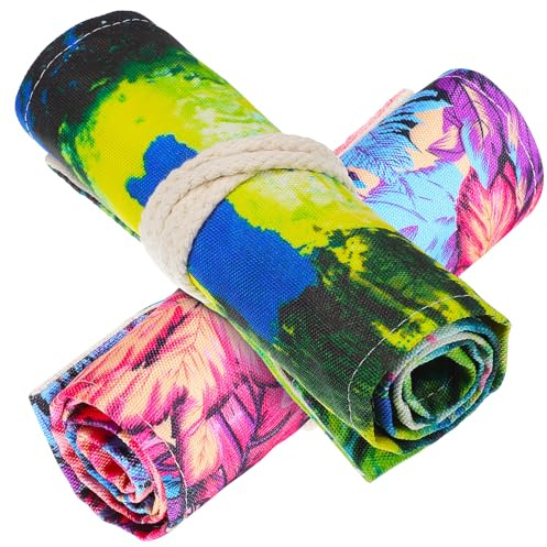 VILLCASE 2stücke Slots Stifterolle Roll-up Federmäppchen Aus Strapazierfähigem Canvas Mit Ahornblatt-Muster Für Schüler Zum Zeichnen Färben Und Skizzieren