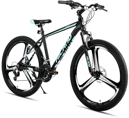 HILAND 26 Inch Mountain Bike for Adults, 3/6 Spoke Wheel, 18 Speed Mens and Womens Mountain Bike, with Double Disc Brakes, 26 Inch MTB Aluminium Frame Bicycle