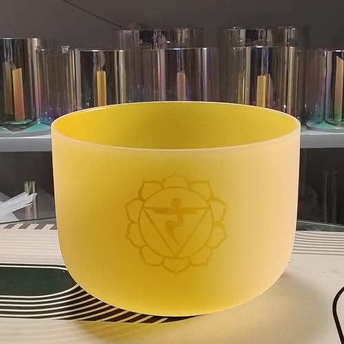 8 Frosted Yellow 432Hz E Solar Plexus Chakra Quartz Crystal Singing Bowl | 432Hz, frosted yellow, quartz crystal, meditation yoga sound bath, solar plexus chakra balancing, sound therapy instrument
