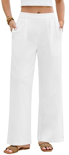 heekpek Pantaloni Cotone Donna Estivi Leggeri Larghi Comodi Larghi Pantaloni Vita Alta Pantalone Casual con Tasche, Bianco, L