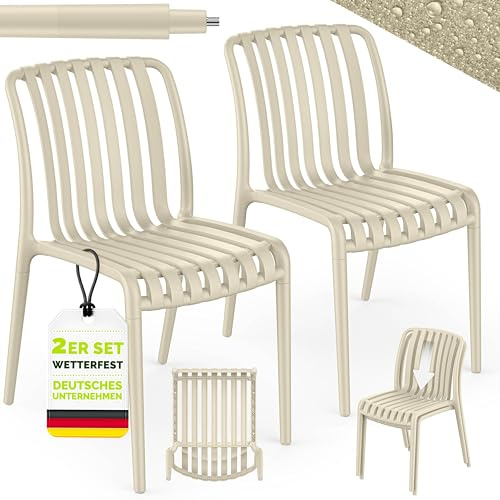 tillvex® Gartenstühle 2er Set Stapelbar Wetterfest & UV-beständig bis 120kg