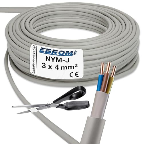 EBROM NYM-J 3 x 4 mm² – Cavo di installazione – Cavo di installazione – Cavo per ambienti umidi – grigio – Selezione in incrementi di 1 metro – Metro preciso al metro – Selezione: NYM-J 3 x 4 mm2,