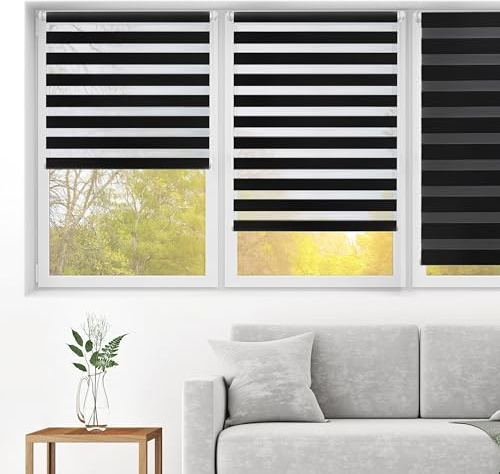 Blindecor - Indus doppelrollo klemmfix ohne bohren - duo rollo klemmfix Schwarz - 42 x 180 cm (Breite x Länge) Stoffgröße 39 x 175 cm