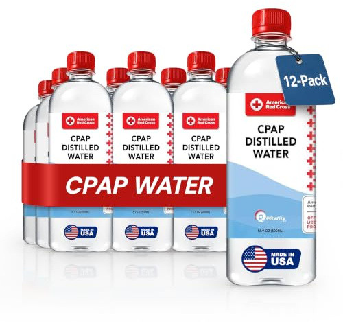 Resway American Red Cross Distilled Water | Travel Bottles for Resmed, Respironics Machines, Personal Humidifier | Medical Supplies for Vacation | Travel-Friendly, Clean | 16.9oz H2O (12 Pack)