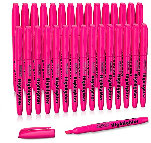 Shuttle Art Highlighters, 30 Pack Highlighters Bright Colors, Pink Colors Chisel Tip Dry-Quickly Non-Toxic Highlighter markers for Adults Kids Highlighting in the Home School Office