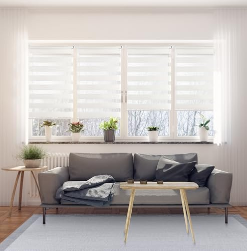 Tende a rullo per interni senza forare doppio strato Giorno e Notte a vetro finestra Diversi modelli e dimensioni Tenda a rullo senza foratura da interno per finestre STORESDECO Zebra Bianco 45x180 cm