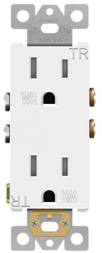 ENERLITES Decorator Receptacle, Tamper-Weather-Resistant, Gloss Finish, Residential Grade Outdoor Outlet, 15A 125V, Self-Grounding, 2-Pole, 3-Wire, 5-15R, UL Listed, 61501-TWR-W, White