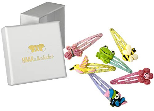 Haarallerliebst Haarspangen Set für Kinder – 6 Stück glitzernde Tiere inkl. Aufbewahrungsbox weiss – Ideal für dünnes bis dickes Haar