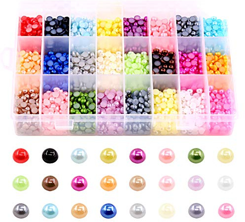 Swpeet 2880 Stück 6 mm 24 Farben flache Rückseite Perlen Cabochon Imitationsperlen Sortiment Kit Regenbogen Farbe künstliche Perlen flache Rückseite Kunststoff