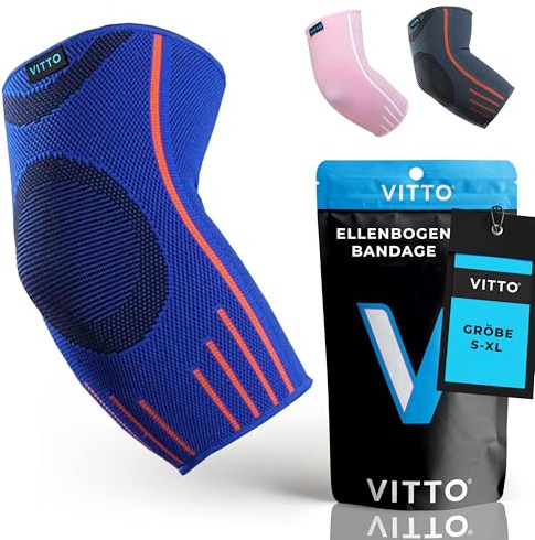 VITTO Ellenbogenbandage – Ellenbogen bandagen Herren und Damen – am besten als Tennisarm Bandage, Golfarm Bandage oder Kraftsport (L, Blau)