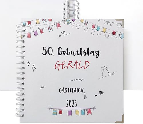 Feenstaub Fotoalbum personalisiert Geburtstag, Geburtstagsgästebuch personalisierbar mit Spiralbindung, Ringbuch 25x25 cm, blanko leer, für Frau und Mann, 18|30|40|50|60|70 runder Geburstag