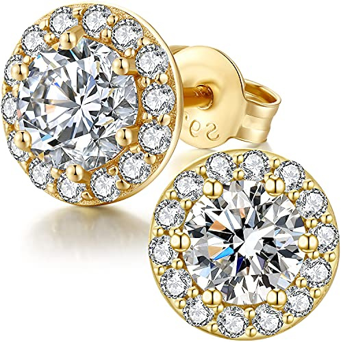 Miaofu 18K WeißGold Vergoldet Simuliert Diamant Ohrringe FüR Frauen Männer, S925 Sterling Silber Ohrringe Halo