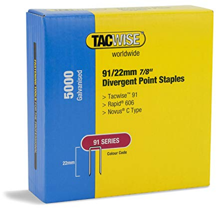 Tacwise 1617 Schmalrückenklammern mit Divergierende Spitze Typ 91/22 mm | Enthält 1000 Klammern und 2000 Nägel