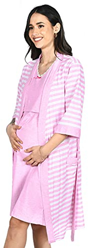 MijaCulture Conjunto de camisón de lactancia y bata de vestir 2 en 1 Camisa de noche de maternidad 2076, S