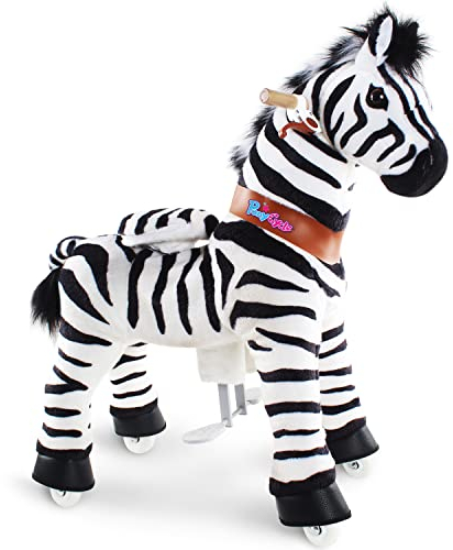 PonyCycle Zebra Pferd zum Reiten, für Kinder 4–7 Jahre, 76cm Hoch, Reitpferd auf Rollen mit Handbremse, Reittier auf Rollen, Zebra Rollpferd, Klassisches Modell U - Ux468