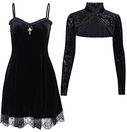2-teiliges Set mit Vintage-Gothic-Kleid und Umhang für Damen, Herbst, Winter, Spitze, Samt, elegante Retro-Kleider, Zweiteilig, XL