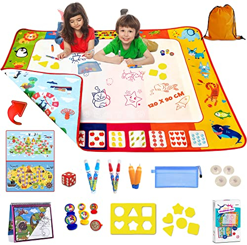 Magischer Teppich für Kinder, 2 Seiten, 120 x 90 cm, Mit Zubehör, Lernspielzeug, Zeichnung, Kinderspiel, 3 Jahre, Doodle, Geschenkidee