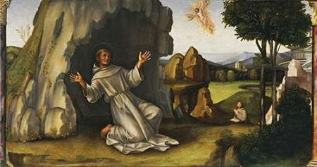 Feeling at home LEINWANDDRUCK im SCHATTENFUGENRAHMEN Saint Francis, der den Stigmata empfindigte Francia Francesco Raibolini - Museo horizontal Kunstbilder im Holzrahmen cm_40_X_77