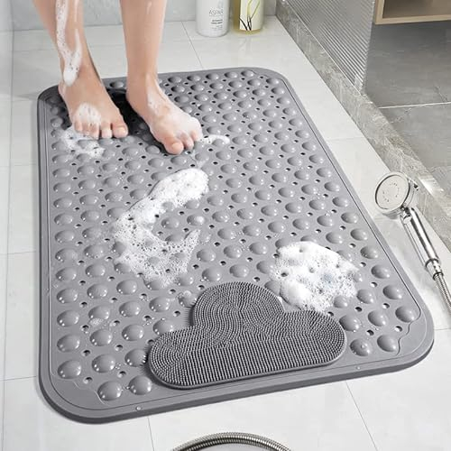 Moulaelos Duschmatte rutschfest, 70 x 40 cm rutschfeste Badematte mit Saugnäpfen, Duscheinlage Komfort Massage, Antirutschmatte Dusche Maschinenwaschbar, Grau