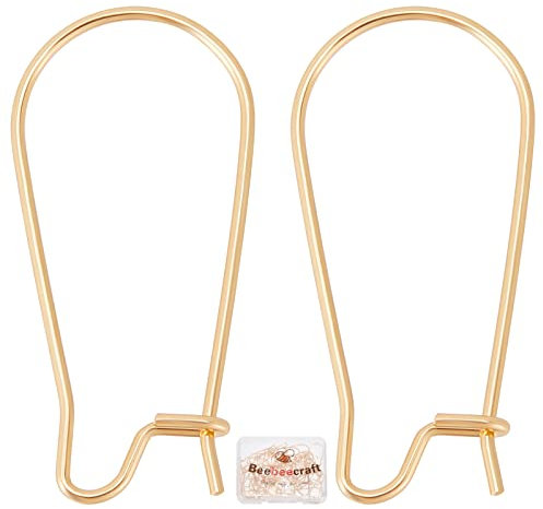Beebeecraft 50Pcs/Box Ohrhaken Ohrringe Fischhaken 18K vergoldetes Gold U-Form Ohrringband 10.5x25mm für Die Schmuckherstellung