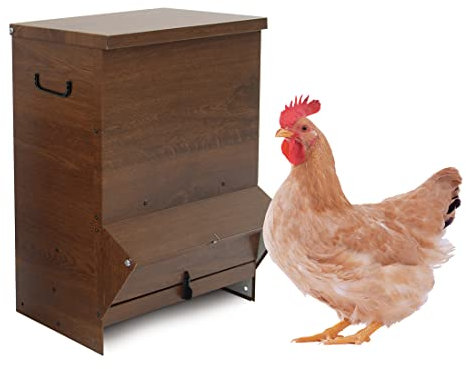 FINCA CASAREJO Automatischer Futtertrog für Hühner und anderes Geflügel - Holzimitation Furnier - Vermeiden Sie visuelle Verschmutzung - Fassungsvermögen 40L - Futtermittel in perfektem Zustand