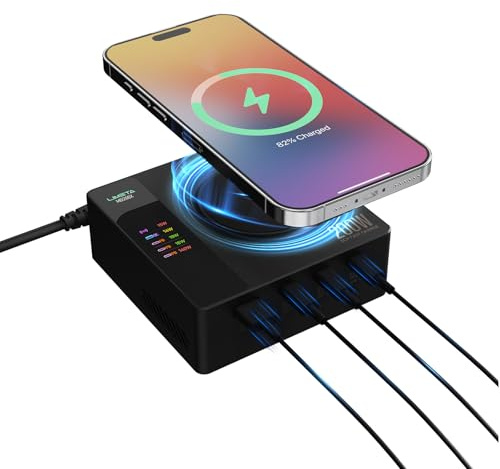 LIMETA 200W USB C Ladegerät, 200W 5-Port(140W MAX) USB Schnell Ladegerät Mehrfach mit Magnetisches Laden und LCD Display, für Handys iPhone 17 16 15, iPad, Samsung Galaxy, MacBook