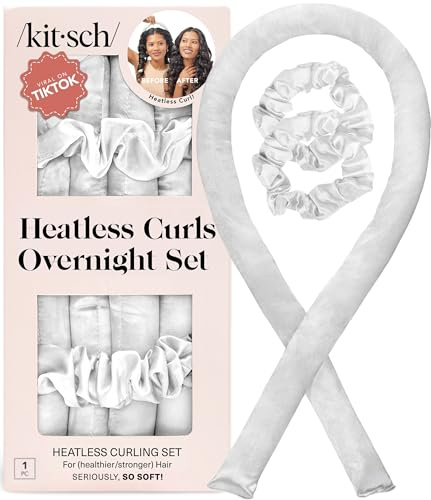 Kitsch Satin Heatless Curling Set - Lockenwickler für Heatless Curls | Heatless Hair Curler & Hot Roller | Lockenwickler zum Schlafen | Heatless Curling Rod Stirnband | Heatless Curler (Elfenbein)