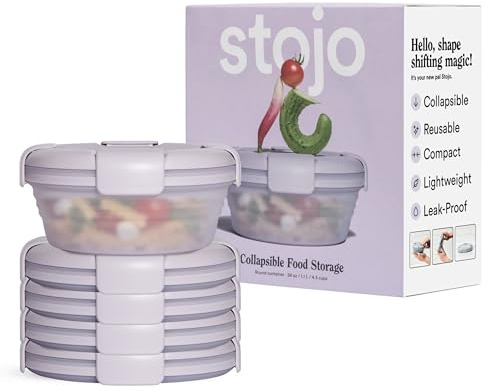 STOJO Collapsible Bowl 5 Set - Translucent Lilac, 36oz - Reusable Silicone Bowl for Hot and Cold Food - Perfect for Travel, Meal Prep, To-Go Lunch, Camping & Hiking - Microwave & Dishwasher Safe
