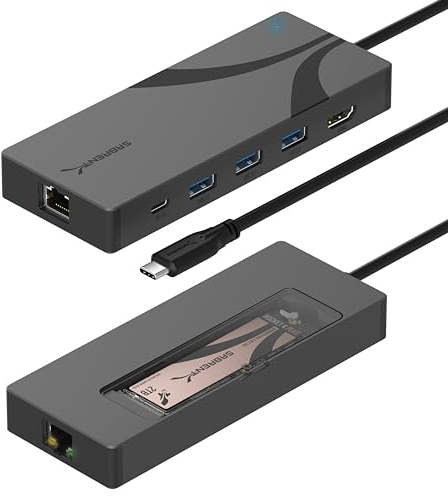 SABRENT M.2 NVMe Enclosure, USB Hub, USB Ports, Network Adapter, HDMI Adapter 4K@60Hz, SSD Enclosure, USB C Docking Station, All in One Travel USB C Hub, Laptop Accessories (HB-6PNV)