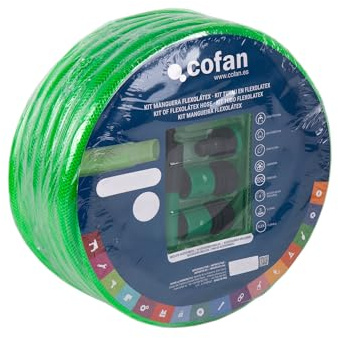 Cofan Kit de Manguera Flexolátex Translúcida | Medidas: 15 mm (5/8) | Manguera de riego con 3 capas y accesorios | 10, 15 o 20 m (10)